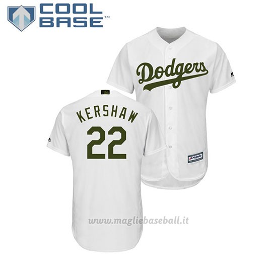 Maglia Baseball Uomo Los Angeles Dodgers Clayton Kershaw 2018 Dia de los Caidos Cool Base Bianco